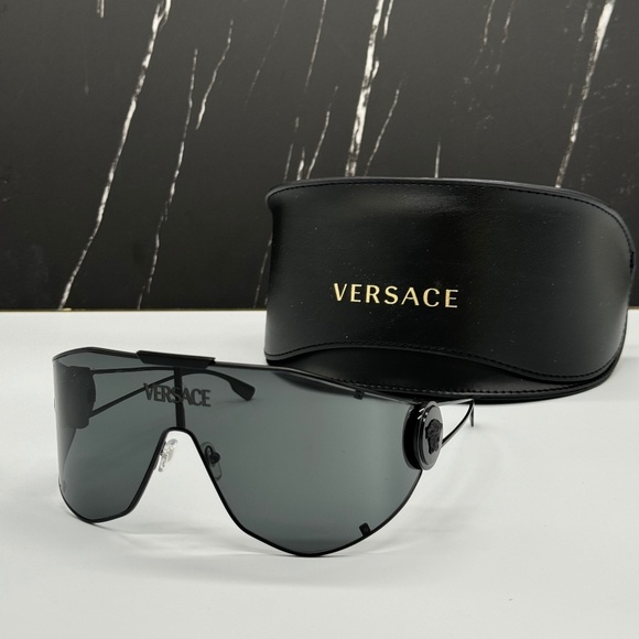 NEW VE2268 1433/87 VERSACE OVERSIZED VE2268 143387 BLACK METAL UNISEX SUNGLASSES - Picture 2 of 10